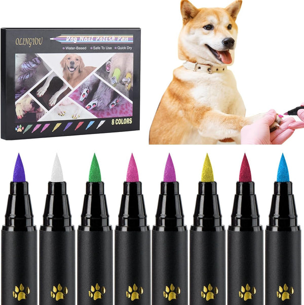 OLINGYOU Dog Nail Polish， Dog Nail Polish Pens Quick Dry-8 Colors, Pet Nail Polish Set for Dogs， DIY Dogs Puppy Nails, Dog Safe Nail Polish Non Toxic, Odorless, Easy to Apply1
