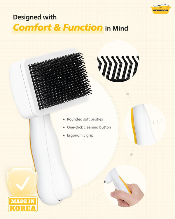 PETHROOM Self-Cleaning Slicker Brush for Dogs & Cats – Gentle Grooming & Deshedding Tool, Removes Mats & Tangles, Skin-Friendly Coated Tips, One-Touch Hair Removal Button4
