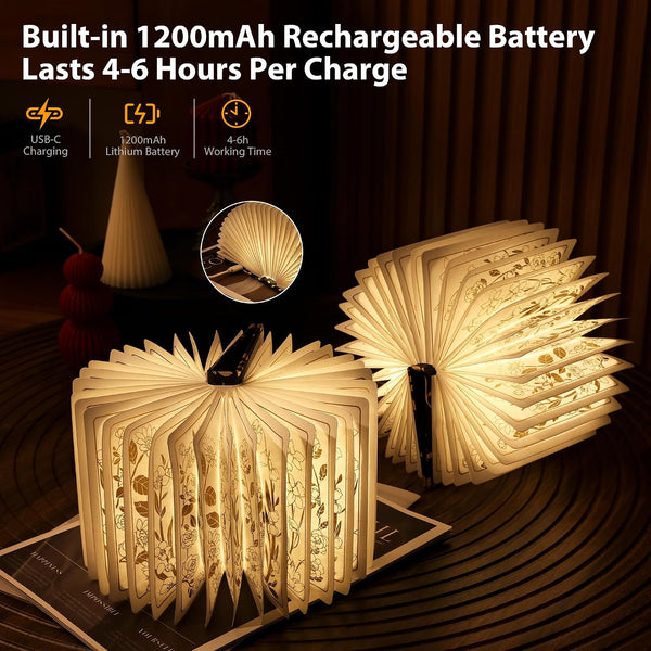 Book Lover Gift, Folding Book Lamp Decor, Portable Print Book Light | 1200Mah Rechargeable Night Light, Paper Desk Lamp, Reading Bookshelf Lamp, Gift for Women & Readers & Christmas (Black）4