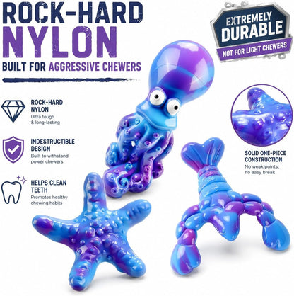 Oceanbone 3 Pack Rock-Hard Nylon Dog Chew Toys for Aggressive Chewers, Indestructible Dog Toys, Bacon Flavor Chew Bones for Large Dogs 20-90 Lbs, Heavy Duty, Long-Lasting, Keeps Dogs Busy (XL Ocean)2