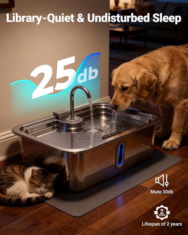 12L/3.17Gal Dog Water Fountain with Silicone Mat & 3 Filters, Stainless Steel Multi Pet Water Dispenser, Quiet Automatic Dog Water Bowl Dispenser with Visible Window & Alert Light for Large Dogs Cats7