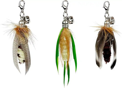 Ttcat 3 Pack Grasshopper Cat Wand Refills, Realistic Green Insect Natural Feather Detachable Replacement Toy with Bell, Universal Lobster Clip-On Cat Teaser Attachments.10