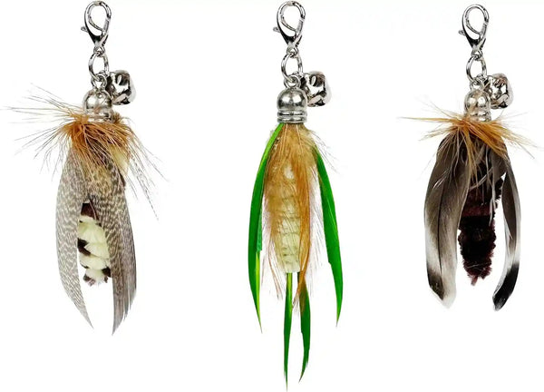 Ttcat 3 Pack Grasshopper Cat Wand Refills, Realistic Green Insect Natural Feather Detachable Replacement Toy with Bell, Universal Lobster Clip-On Cat Teaser Attachments.10