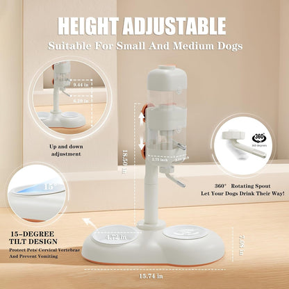 Pet Bowls with Weaning Bottles,3 in 1 Height Adjustable Water Dispenser for Dogs,15°Tilted Food Bowls for Small Dogs,Puppy Feeding,Pet Food Bowls for Cats,Rabbits,Ferrets4