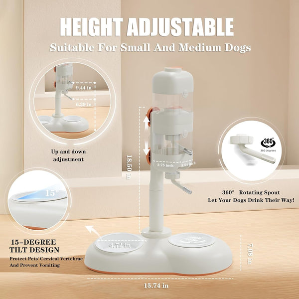 Pet Bowls with Weaning Bottles,3 in 1 Height Adjustable Water Dispenser for Dogs,15°Tilted Food Bowls for Small Dogs,Puppy Feeding,Pet Food Bowls for Cats,Rabbits,Ferrets4