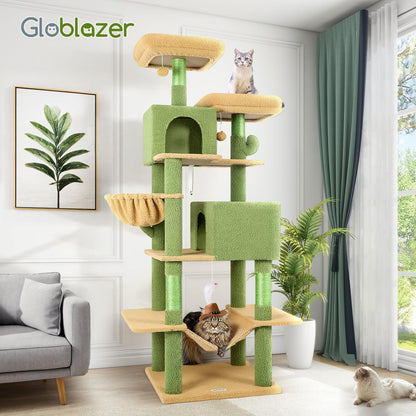 Globlazer Cactus Cat Tree Tower 76-Inch Extra Tall Multi-Level Cat Furniture with Cozy Condos,Interactive Toys and Perches for Large Cats, Perfect for Climbing, Scratching, and Play, F76, Green8