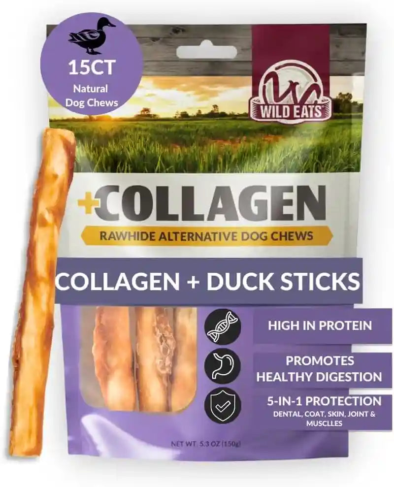 wild-eats-real-duck-collagen-bully-sticks-for-dogs-25-pack-rawhide-free-no-hide-chew-treat-made-without-grain-5-inch-size-high-protein-satisfies-natural-gnawing-urges-suits-all-breeds