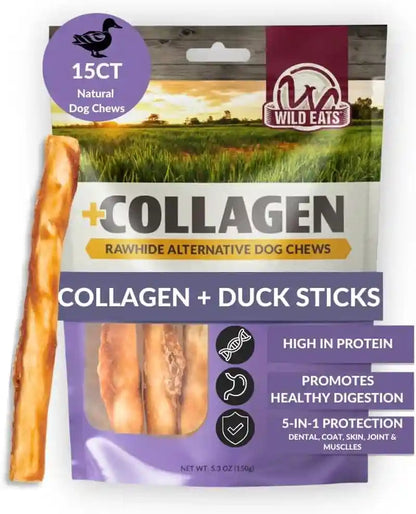 Wild Eats Real Duck Collagen Bully Sticks for Dogs, 25 Pack, Rawhide Free | No Hide Chew Treat Made without Grain, 5 Inch Size, High Protein, Satisfies Natural Gnawing Urges, Suits All Breeds27