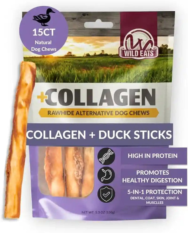 Wild Eats Real Duck Collagen Bully Sticks for Dogs, 25 Pack, Rawhide Free | No Hide Chew Treat Made without Grain, 5 Inch Size, High Protein, Satisfies Natural Gnawing Urges, Suits All Breeds27