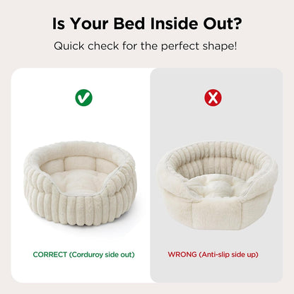 Bedsure Comfyfleece™ Washable Cute Large Cat Bed,Soft round Puppy Bed,23In | Cozy Fluffy Plush Small Dog Bed,Donut Corduroy Cuddler Pet Beds for Indoor Big Cats,Anti-Slip Bottom,Up to 20 Lbs,Cream5