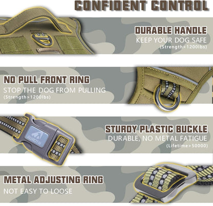 Auroth Tactical Dog Harness for Large Dogs No Pull Adjustable Pet Harness Reflective K9 Working Training Easy Control Pet Vest Military Service Dog Harnesses Army Yellow L5