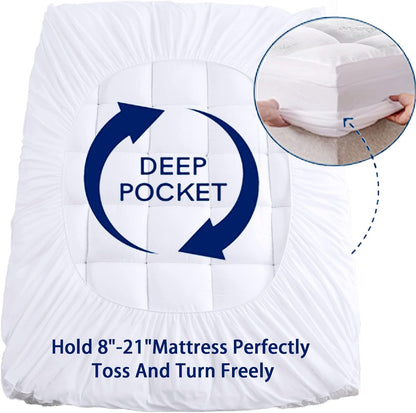 Mattress Topper Twin XL Size, Cooling Extra Thick Breathable Viscose Made from Bamboo Mattress Pad, Soft Quilted Fitted Mattress Cover with 1000 GSM down Alternative Fill (8-21”Deep Pocket)5