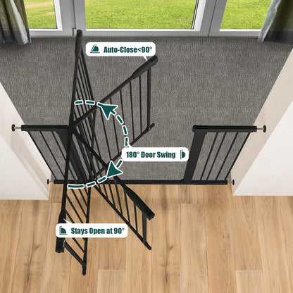 Keny 29.7"-46" Baby Gate for Stairs, Auto Close Dog Gates for Doorways | Pressured Mounted No Drilling Pet Gate Extra Wide, One-Hand Opening Dual Lock Stair Gate, Indoor Kids Necessities, Black4