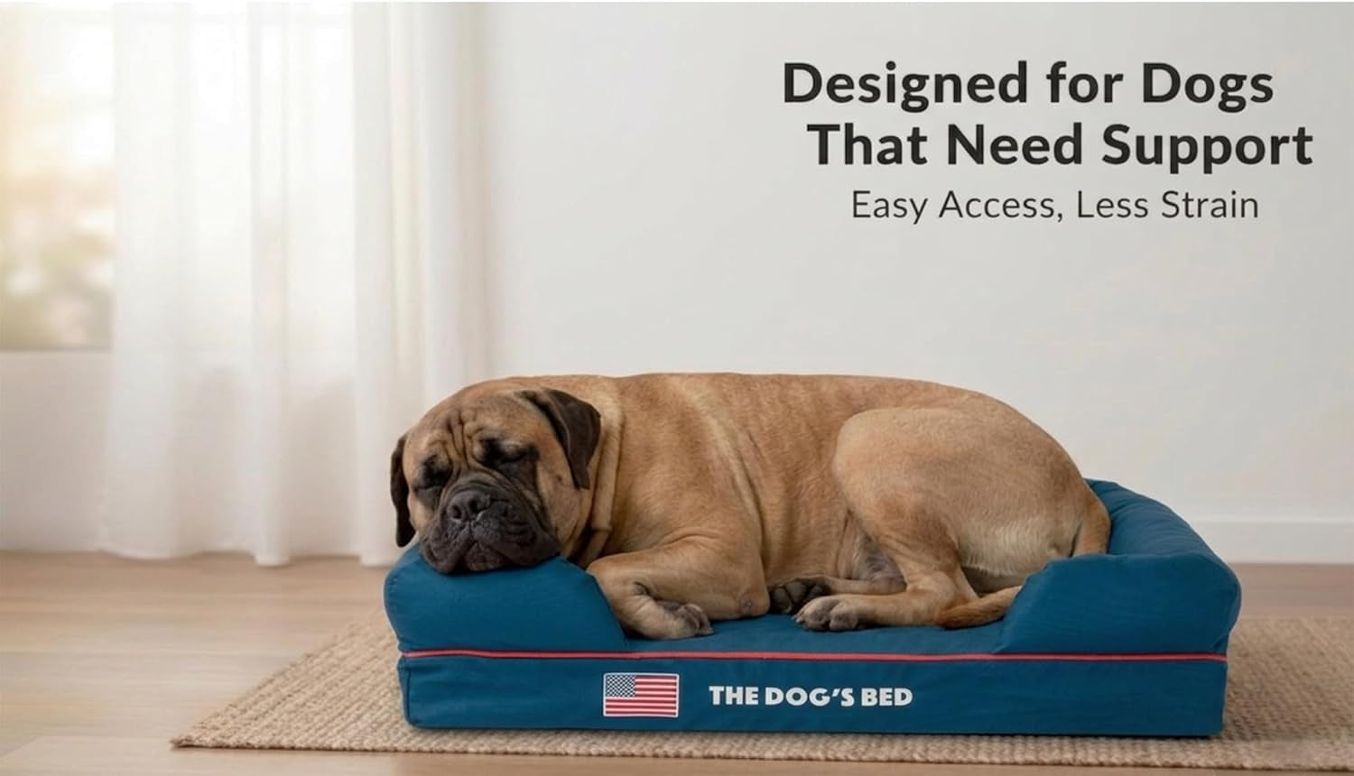 the-dog-s-bed-orthopedic-memory-foam-dog-bed-with-bolsters-for-large-dogs-high-density-support-mattress-low-front-entry-removable-washable-cover-oxford-fabric-blue-with-dark-red-trim-large