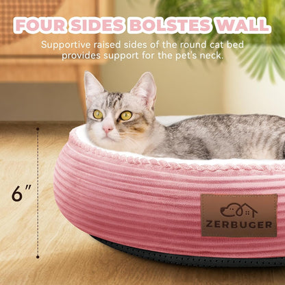 Zerbuger 20In Washable Cat Beds for Indoor Cats - round Donut Pet Bed for Cats, Small Dogs, Puppy, Kitten - Anti-Slip Bottom, Calming Bed Gift - Pink4