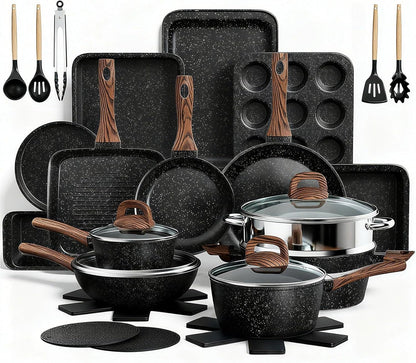 Pots and Pans Set Non Stick, 31 Piece Kitchen Induction Cookware & Bakeware Set, Nonstick Kitchen Cooking Pans Set with Frying Pans Set Grill Pan Saucepan Baking Sheet & Utensils, PFOA Free1