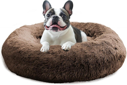JOLLYVOGUE Small Dog Bed, Calming Dog Beds for Small Dogs & Indoor Cats - 20 Inches Donut Washable Cat Bed for Kittens & Puppies, round Fluffy Plush Faux Fur Pet Beds(Smoke Grey)64