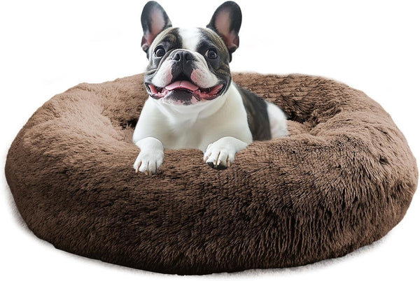 JOLLYVOGUE Small Dog Bed, Calming Dog Beds for Small Dogs & Indoor Cats - 20 Inches Donut Washable Cat Bed for Kittens & Puppies, round Fluffy Plush Faux Fur Pet Beds(Smoke Grey)64