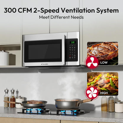 30" Over-The-Range Convection Microwave Oven Combo, 2-In-1 over the Stove Microwave & Oven, 1.5 Cu.Ft, One-Touch Cook, 300 CFM Exhaust Vent & LED Light for Kitchen & RV5