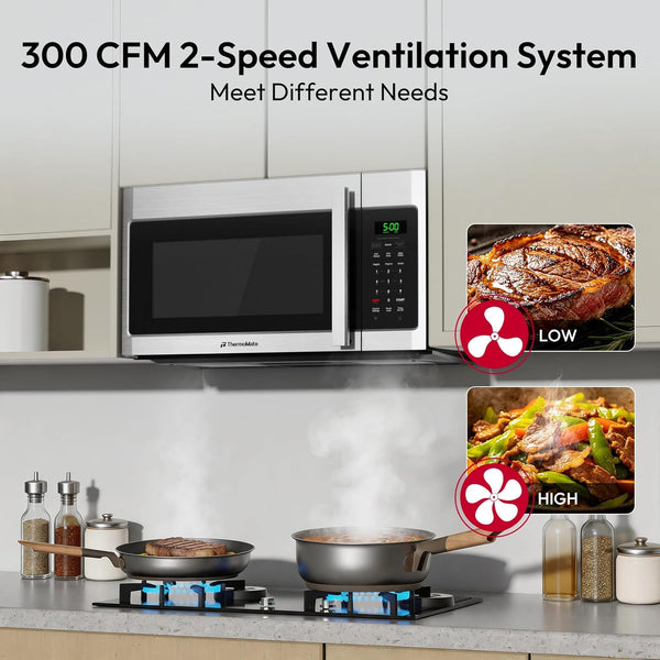 30" Over-The-Range Convection Microwave Oven Combo, 2-In-1 over the Stove Microwave & Oven, 1.5 Cu.Ft, One-Touch Cook, 300 CFM Exhaust Vent & LED Light for Kitchen & RV5