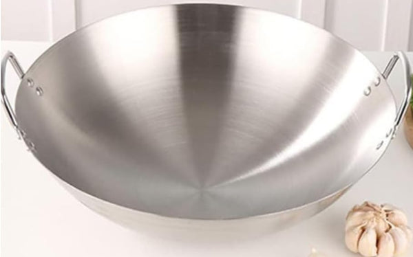 Mexican Style Large Stainless Steel Wok with Metal Handles Cooking Pan round Bottom Stir Frying Pan Dishwasher Safe 22"2