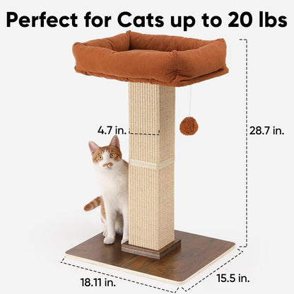 FUKUMARU Retro-Style Cat Scratching Post with Perch for Indoor Adult Cats | 28.7" Elevated Tall Cat Bed, Solid Wood Large Cat Scratcher Tower with Bed, Aesthetic Cat Tree Furniture with Natural Sisal6