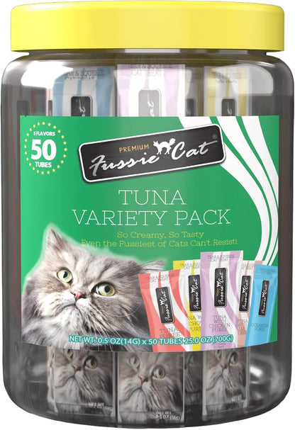 Fussie Cat, 0.5 Ounces Each, 50 Tubes, Ocean Fish Variety 10 Flavors24
