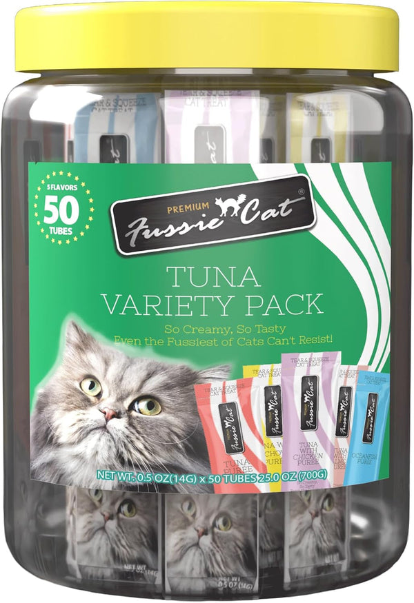 Fussie Cat, 0.5 Ounces Each, 50 Tubes, Ocean Fish Variety 10 Flavors24