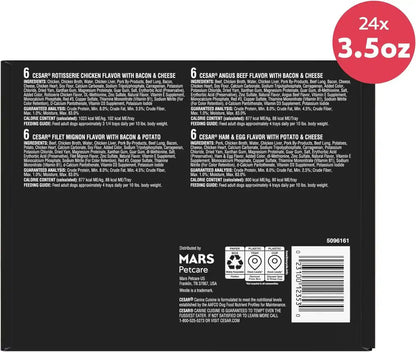 Cesar Loaf & Topper Wet Dog Food, Variety Pack, 3.5 Oz, 24 Count | Real Meat #1 Ingredient, No Fillers or Artificial Flavors, Easy-To-Digest, Slow-Cooked Tender Texture, Easy Peel Trays10
