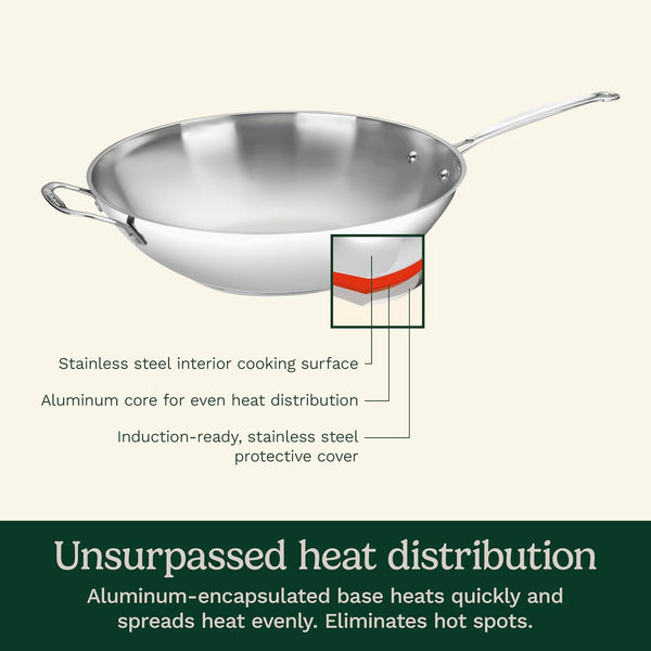 14-Inch Stir-Fry Pan, Helper Handle and Glass Cover, Chef'S Classic Stainless Steel, 726-38H2