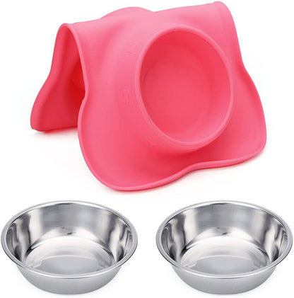 Hubulk Pet Dog Bowls 2 Stainless Steel Dog Bowl with No Spill Non-Skid Silicone Mat + Pet Food Scoop Water and Food Feeder Bowls for Feeding Small Medium Large Dogs Cats Puppies (S, Pink)7