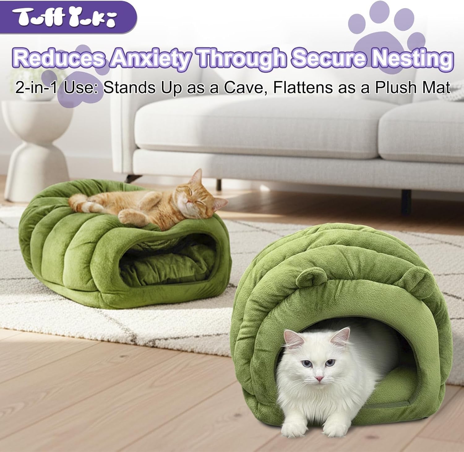 cat-cave-bed-orthopedic-memory-foam-anti-anxiety-cat-bed-for-indoor-cats-cozy-plush-caterpillar-tunnel-cat-bed-non-slip-pet-bed-fits-cats-up-to-15-lbs-green