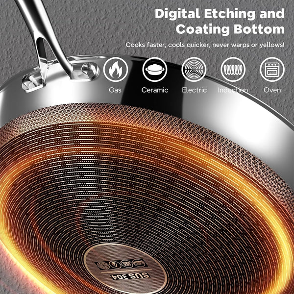 Wok Pan, 13-Inch Stainless Steel Woks & Stir-Fry Pans Nonstick, Wok Pan with Lid for Induction, Hybrid，Electric, Gas, Halogen, All Stoves, Professional PFOA Free Cookware, Dishwasher & Fast Heat2