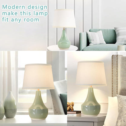18" Table Lamp Set of 2, Ceramic Table Lamp Classic beside Lamps Nightstand Lamp Modern Lamp for Living Room, Bedroom & Office Rocker Switch Sage Green-Led Bulbs Included3