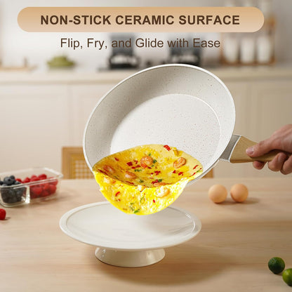 Nonstick Pots and Pans Set, 25-Piece Ceramic Cookware Set, Induction Kitchen Cooking Set with Frying Pans Saucepans & Utensils, Healthy Non-Toxic, PFAS/PTFE/PFOA Free, White5