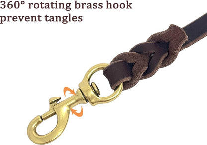 Genuine Leather Braided Coupler for Dog Leash,Leather Dog Leash for Walking Two Dogs, Multipurpose, Can Be Used as Safety Seatbelt Leash in Car, Backup Clip for Dog Harness3