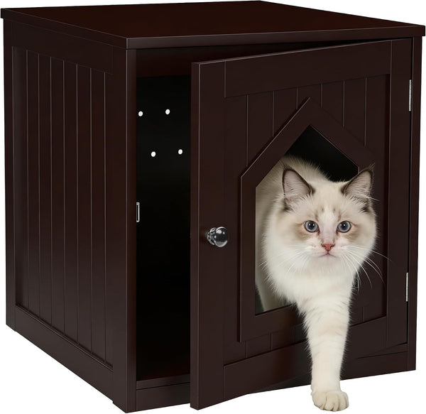 ZENY Hidden Cat Litter Box Furniture - Enclosed Cabinet with Vent Holes, Indoor Wooden Washroom, End Table, Nightstand (Black)11