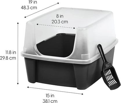 IRIS USA Large High Sided Cat Litter Box, Scatter Shield | High Kickers, Kick-Proof Sides, Extra Deep Pan, Raised Edge Protection, Keeps Floor Clean, Easy Daily Scoop2