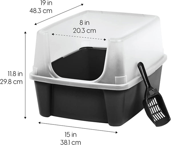 IRIS USA Large High Sided Cat Litter Box, Scatter Shield | High Kickers, Kick-Proof Sides, Extra Deep Pan, Raised Edge Protection, Keeps Floor Clean, Easy Daily Scoop2