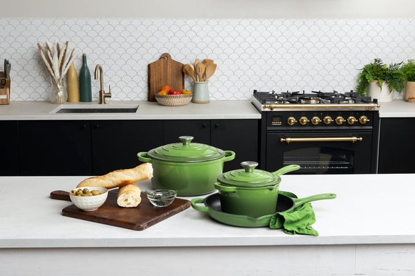 4-Piece Enameled Cast Iron Set, Oven Safe and Suitable for All Cooktops – Includes 5.7 Quart Dutch Oven Pot with Lid and 2.2 Quart Saucepan with Lid (Okra)5