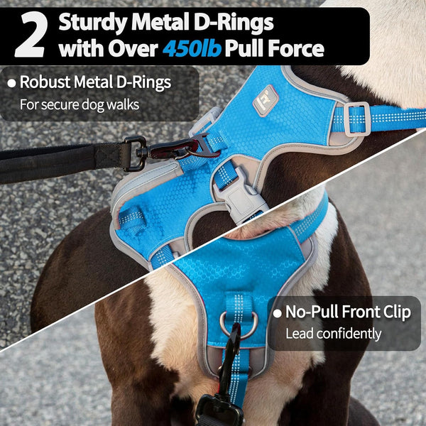 Huntboo Escape Proof Dog Harness, Escape Artist Harness, Reflective Harness with Padded Handle, Breathable, Durable, Adjustable Vest for Medium Dogs Walking, Training, and Running Gear (Blue, M)4