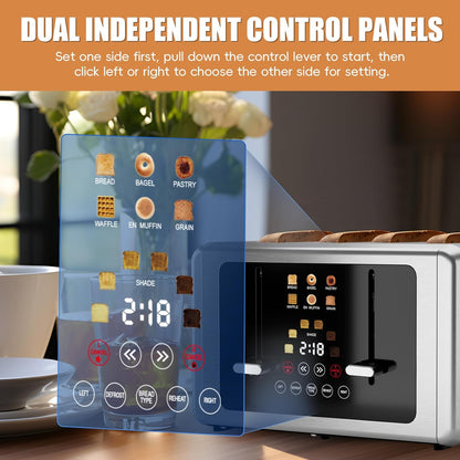 Smart 4 Slice Toaster with Touchscreen, Stainless Steel Digital Toasters with 1.5” Extra-Wide Slots, 6 Shade Settings & 6 Bread Types, Bagel/Defrost/Reheat/Cancel, Countdown Timer2