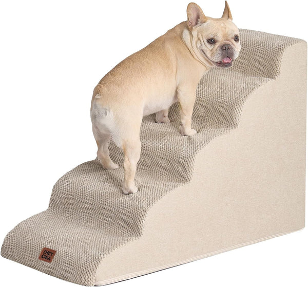 EHEYCIGA Curved Dog Stairs Ramp for 5-Step High Beds, 22.6" H Dog Steps | 33D Density of Pure Foam, for Small Dogs and Cats, Pet Stairs for High Bed Climbing, Non-Slip Balanced Pet Step Indoor, Grey26