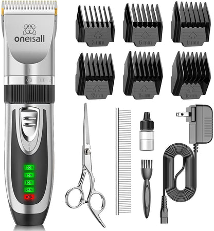 Oneisall Dog Grooming Clippers with LED Display for Dogs & Cats | Low Noise Quiet,2-Speed,Cordless Rechargeable,Fast Charge,Detachable,Waterproof,Battery Level Display, Model X2,Gold10