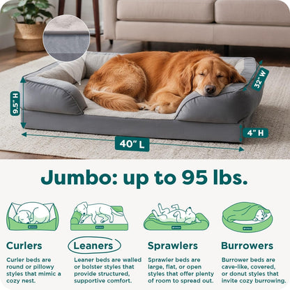 Furhaven Cooling Gel Dog Bed for Large Dogs, Perfect Comfort Sofa Bed with Cool Gel-Top Foam with a Solid Orthopedic Foam Base for Joint Support, Washable Cover, Jumbo XL, Plush & Velvet, Granite Gray3