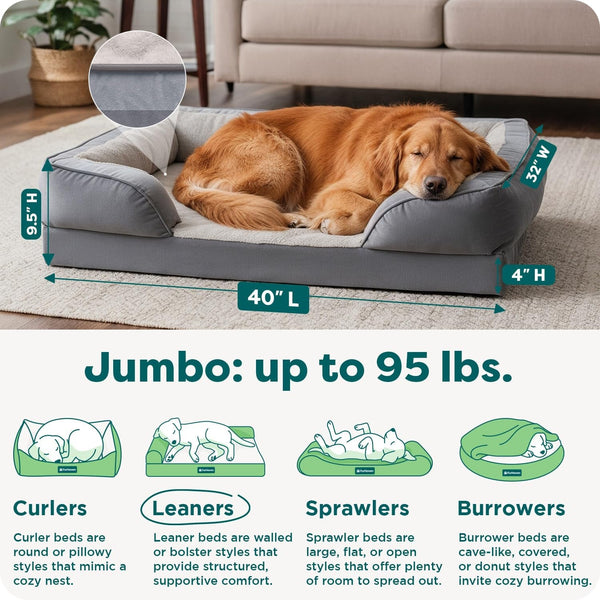 Furhaven Cooling Gel Dog Bed for Large Dogs, Perfect Comfort Sofa Bed with Cool Gel-Top Foam with a Solid Orthopedic Foam Base for Joint Support, Washable Cover, Jumbo XL, Plush & Velvet, Granite Gray3