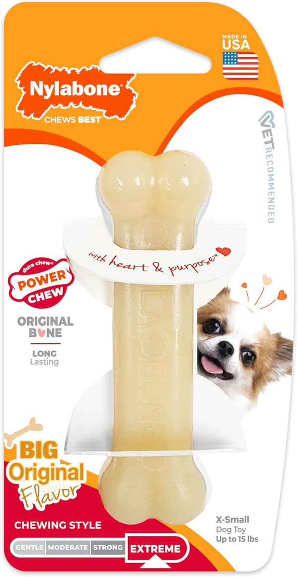 Nylabone Original Bone Power Chew Toys for Dogs, Durable & Tough Dog Toys for Aggressive Chewers, Long Lasting Chicken, Bacon, and Peanut Butter Flavor, Small - up to 25 Lbs, 1 Count | Peanut Butter, Chicken, and Bacon Flavor, Durable Dog Toys for Aggressive Chewers, Helps Clean Teeth, for Dogs up to 25 Lbs30