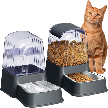 Automatic Dog and Cat Food Feeder and Water Dispenser Set with Stainless Steel Bowls,Gravity Pet Food and Water Feeders,100% Bpa-Free,Large Capacity for Cats Dogs Pets… (5L Dark Gray)8