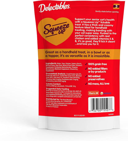 Delectables Squeeze up Creamy Squeezable Puree, Lickable Wet Cat Treats, Grain Free, No Added Fillers, No By-Products, No Added Preservatives, 0.5 Ounces Senior Chicken, 32 Tubes Total6