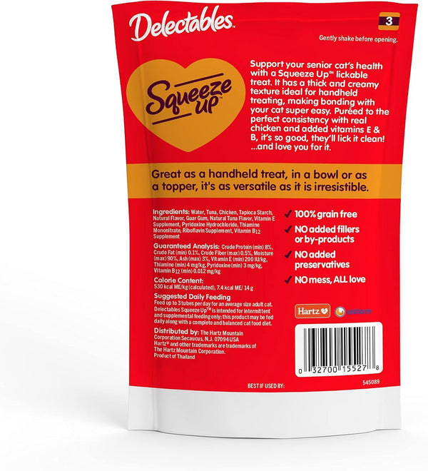 Delectables Squeeze up Creamy Squeezable Puree, Lickable Wet Cat Treats, Grain Free, No Added Fillers, No By-Products, No Added Preservatives, 0.5 Ounces Senior Chicken, 32 Tubes Total6